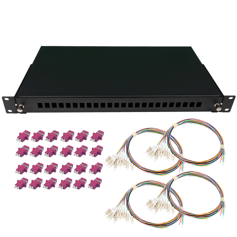 Fiber patchpanel 24 port kit (24x LC adaptor, 48 pigtails)